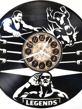 Wrestling Legends Vinyl Record Clock – WWE Wall Art – Man Cave Decor GIFT
